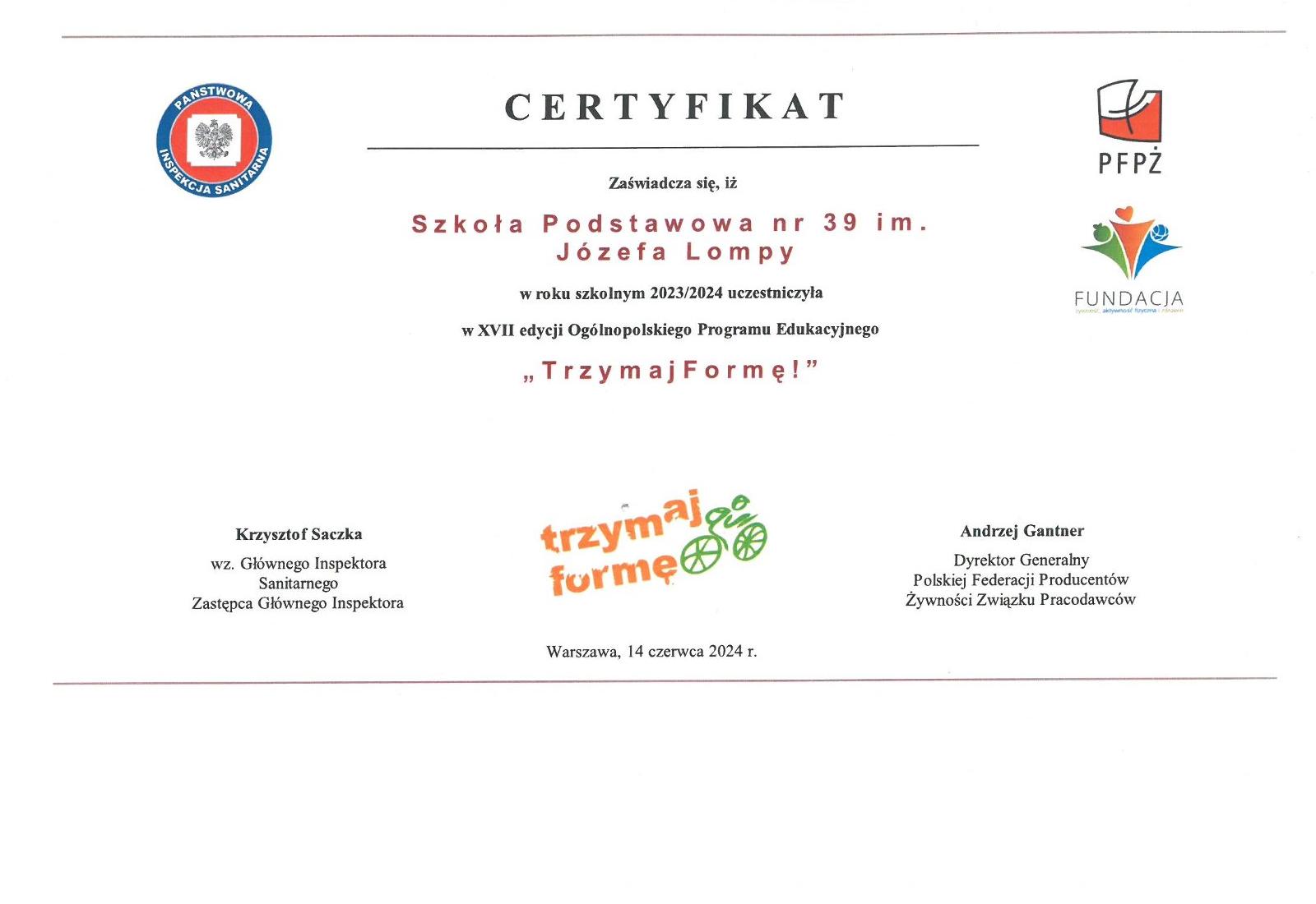 certyikat trzymaj formę