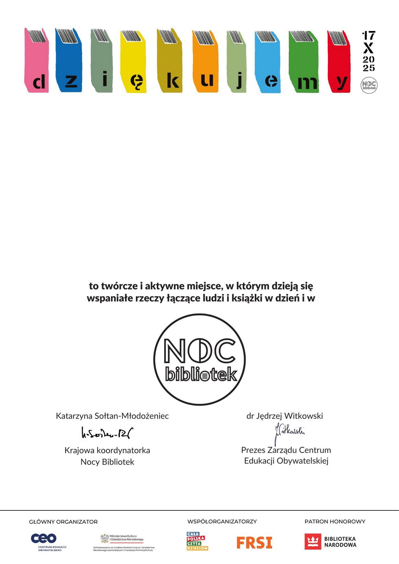 noc bibliotek - podziękowanie